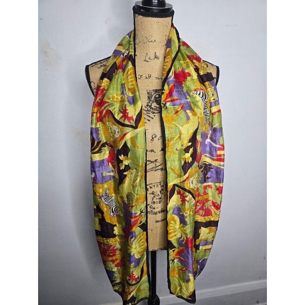 Vintage Colorful Dopamine Safari Scarf  Zebra Lion